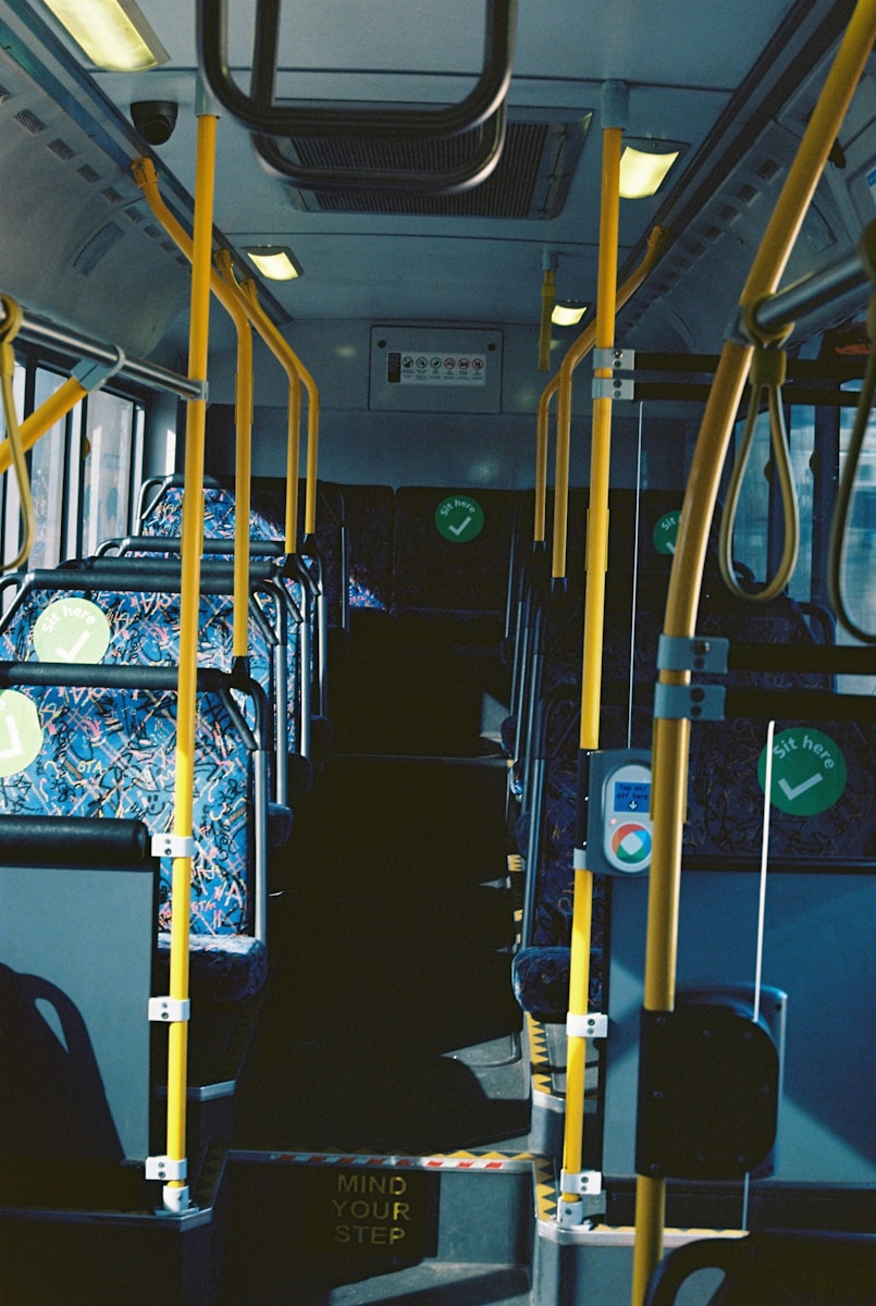 blue and yellow train interior